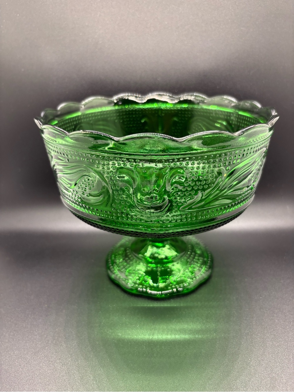 Vintage Green Glass Pedestal Compote